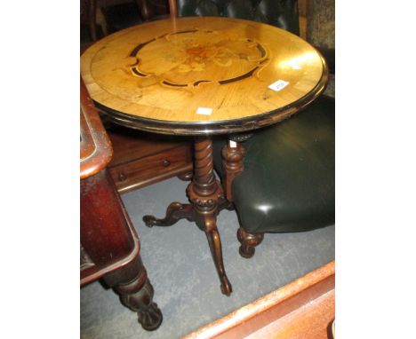 Victorian circular walnut marquetry inlaid tripod table