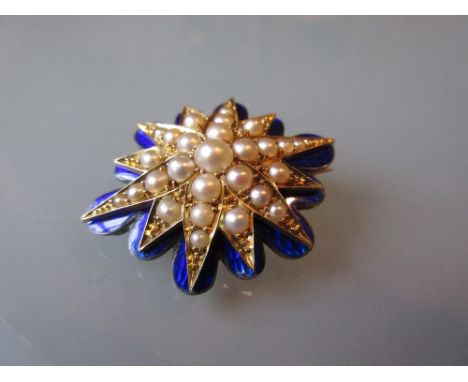 19th Century split pearl and enamel decorated star brooch
