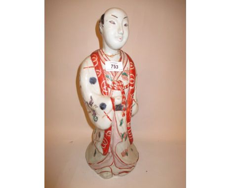 Oriental porcelain figure of a robed sage with enamel decoration (a/f)