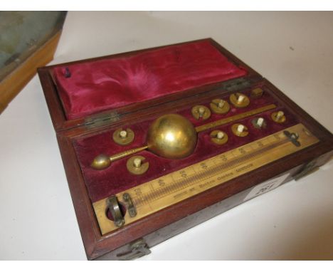 Mahogany cased Sikes hydrometer (thermometer a/f)
