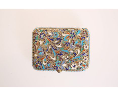 A LATE 19th/EARLY 20th CENTURY SILVER AND CHAMPLEVE ENAMEL CIGARETTE CASE IN THE RUSSIAN TASTE, decorated in polychrome flowe