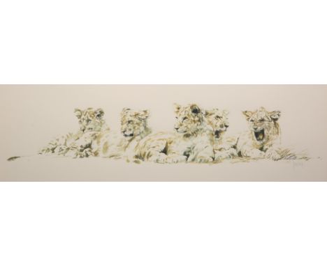 SPENCER HODGE (BORN 1943), LION CUBS, signed and numbered 7/250 in pencil, silkscreen print, framed with certificate verso. 3
