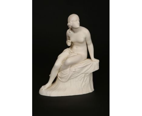A COPELAND PARIAN FIGURE OF SABRINA, modelled after the original by William Calder Marshall, seated near naked on a cloak and