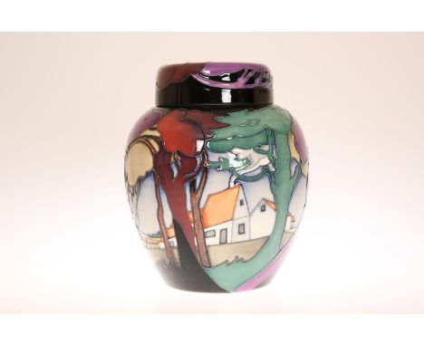 A MOORCROFT "PEGGYS HOUSE" GINGER JAR AND COVER, number 38 of a limited edition of 50, first quality. 20cm
