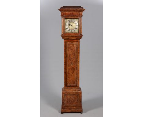 THOMAS DICKER, SILCHESTER, AN INLAID WALNUT THIRTY-HOUR LONGCASE CLOCK, the 10-inch square brass dial with silvered chapter a