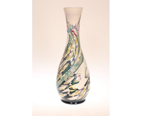 A LARGE MOORCROFT "FISHING IN WHITE" VASE, trial, first quality. 42cm