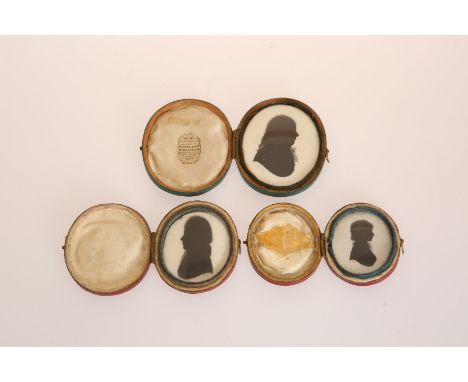 JOHN MIERS (1756-1821), THREE PORTRAIT SILHOUETTES, two facing dexter, one sinister, each signed and in a fitted leather case