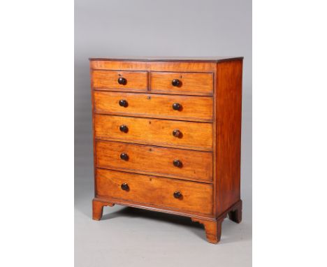 A LARGE VICTORIAN MAHOGANY CHEST OF DRAWERS, the rectangular top with reeded edge over two short and four long graduated draw