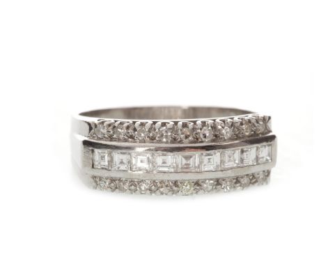 DIAMOND CLUSTER RING, set with princess and brilliant cut stones, marked 18CT, size R, 6.2g