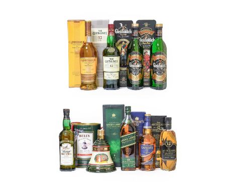 Glenfiddich Pure Malt Scotch Whisky, in clan collector tins, Clan Drummond and Clan Sinclair, 40% vol 70cl (two bottles), Gle
