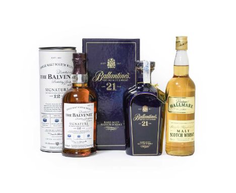 Balvenie Signature 12 Year Old Single Malt Scotch Whisky, 40% vol 70cl (one bottle), Ballantine's 21 Year Old Scotch Whisky, 