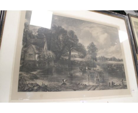 A FRAMED ENGRAVING BEHIND GLASS, CONSTABLE, HAYWAY