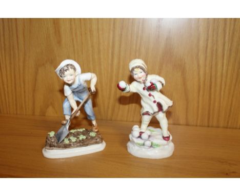A ROYAL WORCESTER FIGURE TITLED 'SATURDAY'S CHILD WORKS HARD FOR A LIVING' TOGETHER WITH A ROYAL WORCESTER FIGURE 'DECEMBER'