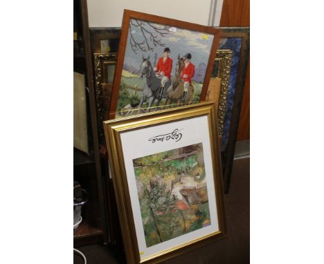 A QUANTITY OF PICTURES AND PRINTS TOGETHER WITH A FRAMED TAPESTRY