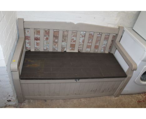 A KETER BENCH WITH STORAGE COMPARTMENT 