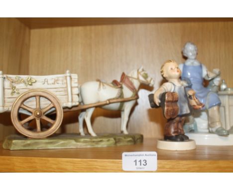A ROYAL DUX HORSE AND CART FIGURE TOGETHER WITH A GOEBEL FIGURE, ETC 