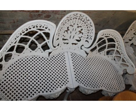 A WHITE PAINTED METAL GARDEN TWO SEATER BENCH