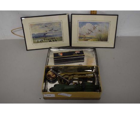 Mixed Lot: Wristwatch, brass nutcrackers, die cast vintage toy car, Peter Scott prints etc