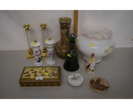 Mixed Lot:  Portmeirion Botanic Garden salt and pepper grinders, pair of candlesticks, a Cranston Pottery vase,  W G Grace mo