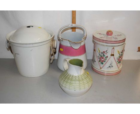 Mixed Lot: Vintage Denby stoneware jug, ceramic biscuit barrel and other items