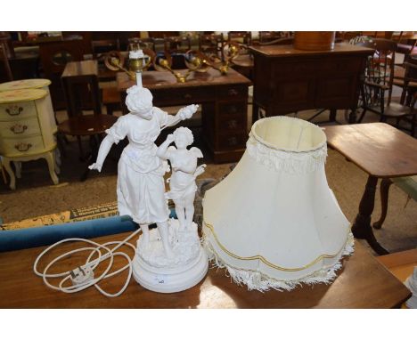 White painted Spelter table lamp with figural base