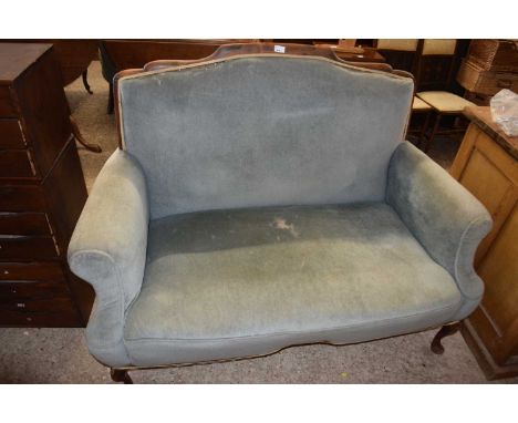 An Edwardian blue upholstered two seater sofa, for restoration
