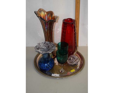 Mixed Lot: Various Art Glass vases, paperweight, turquoise wine glasses etc