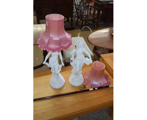 A pair of white painted Spelter figural table lamp bases