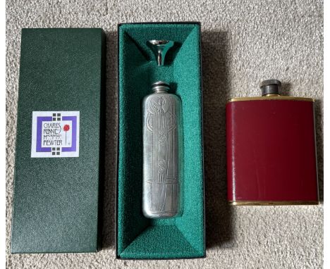 Charles Rennie Mackintosh Pewter and Gold Plated Flask