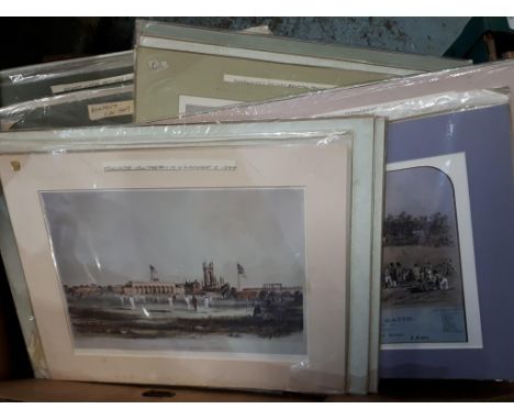 Fifteen mounted cricket related prints including 'Northumberland Cricket Ground', 'Eton From The Playing Field', 'Countess Of