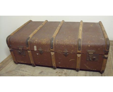 Vintage wooden slatted trunk