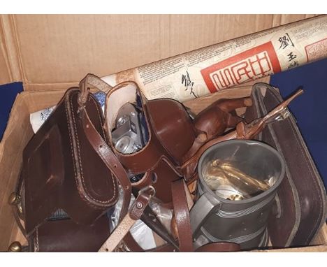Agfa Isolotte camera in leather case, Agfa Karat camera in leather case, pewter tankard, Chinese government bond certificates