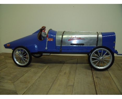 Scale wood and metal model of a Vintage British Sunbeam racing car (length 92cm)