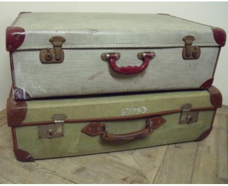 Vintage canvas and leather bound trunk and another (2)