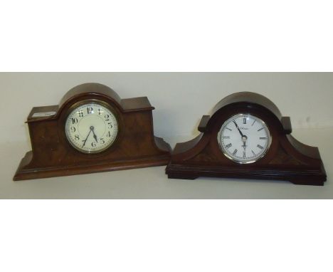 Mahogany inlaid mantle clock with enamel dial and a Windsor Quartz mantle clock