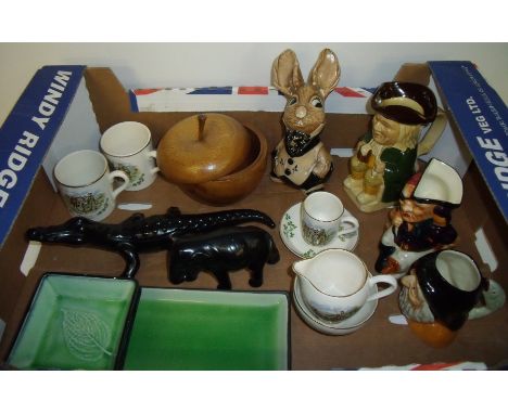 Two Shorter & Sons character jugs,  Wood & Sons Toby jug, small selection of Arklow Irish pottery including coffee can and sa