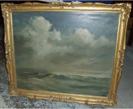 Large gilt framed oil on canvas depicting seascape signed Ricobo 55 (