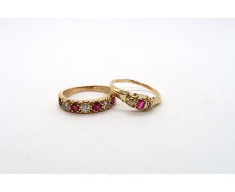 Two ruby and diamond dress rings, size I 