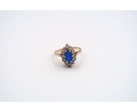 Two 9ct gold rings. To include a sapphire and diamond cluster ring and a paste set marquise shape cluster ring. Total weight 