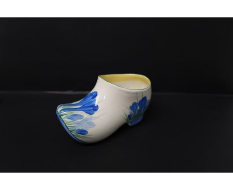 A Clarice Cliff large blue crocus clog, circa 1935, no chips, cracks or restoration 