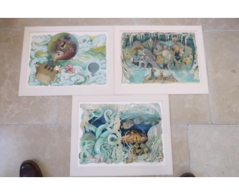 Three Lithograph prints - John McCall Johnson - Five Weeks in a Balloon, Twenty Thousand Leagues and one other 