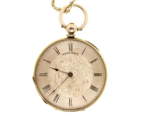 A BAUME GENEVE SILVER WATCH ON CHAIN, MARKED ARGENT T13 NO 58179, 52G++IN GOOD CONDITION, WITH LIGHT WEAR CONSISTENT WITH AGE