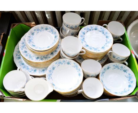 A COLCLOUGH BONE CHINA TEA SERVICE, WITH LIGHT BLUE FLORAL BORDER