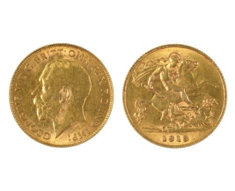 GOLD COIN. HALF SOVEREIGN, 1913, 4G++LIGHT SCRATCHES AND WEAR CONSISTENT WITH AGE