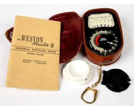 A WESTON MASTER II EXPOSURE METER, LEATHER CASE, A NIKON F601 AF CAMERA AND AF NIKKOR F3.3-4.5 35-70MM LENS, ETC