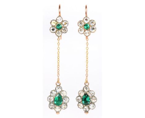 A PAIR OF GEORGIAN PASTE DROP EARRINGS IN SILVER AND GOLD, WITH GOLD GRANULES, APPROX 6CM LONG INCLUDING GOLD LOOPS, 5.5G++SL
