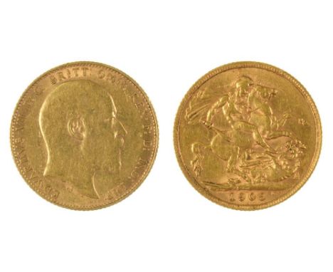 GOLD COIN. SOVEREIGN, 1909, 8G++LIGHT SCRATCHES AND WEAR CONSISTENT WITH AGE