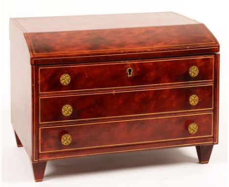 AN ITALIAN LEATHER JEWEL BOX MADE FOR LIBERTY &amp; CO, IN THE FORM OF A COMMODE, 30CM L, STAMPED MARK, C1980