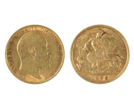 GOLD COIN. HALF SOVEREIGN, 1905, 4G++LIGHT SCRATCHES AND WEAR CONSISTENT WITH AGE