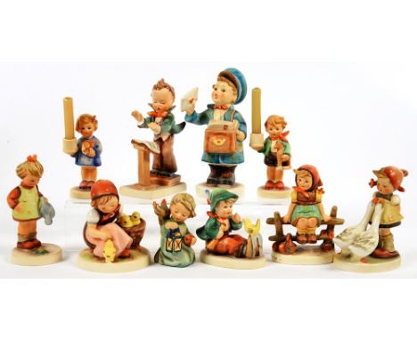 TEN W. GOEBEL FIGURES OF CHILDREN, MODELLED BY M. J. HUMMEL, VARIOUS SIZES, PRINTED MARK 